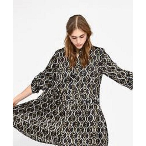 Zara Dresses & Skirts - ZARA Equestrian Drop Waist Dress Top Women's size S Black Gold Horse Bit NEW